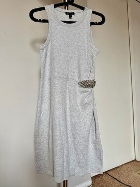 Express Heather Gray Sleeveless Midi Dress with Jewel Accent